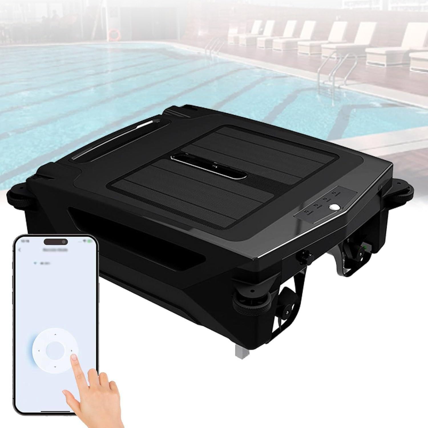 GAYAYAS Pool Sur-face Cleaning Robots, Solar Automatic Robot Pool Skimmer, Intelligent Steering Function, Dual Charging (Solar/Adapter), Easy to Clean Skimmer Basket