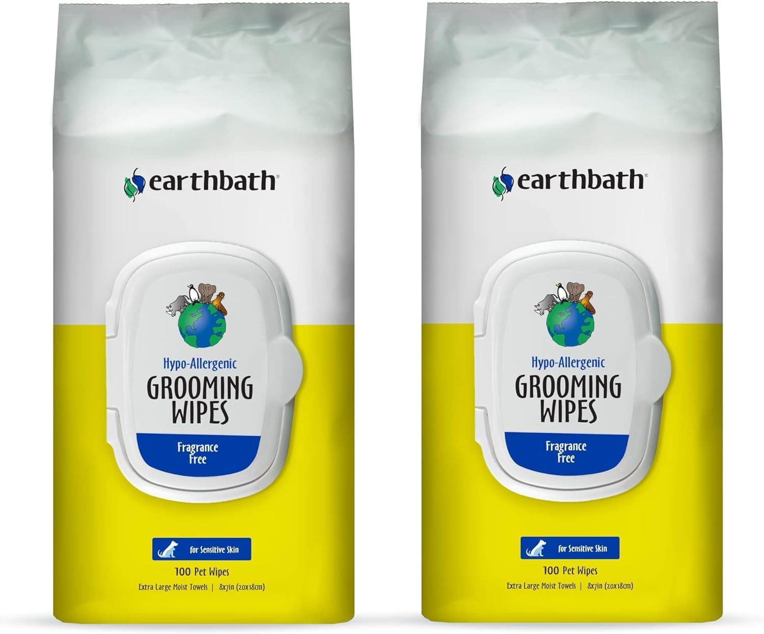 earthbath, Hypo-Allergenic Grooming Wipes - Fragrance Free Dog Wipes for Paws and Butt, Best Pet Wipes for Dogs with Sensitive Skin, Made in USA, Cruelty-Free Dog Cleaning Wipes - 100 Count (2 Pack)