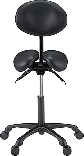Master Massage Berkeley Ergonomic Saddle Stool -Two Split Part Seat Stool- Hydraulic Swivel Rolling Seat & Saddle Posture Correction Chair Seat with Backrest -Black