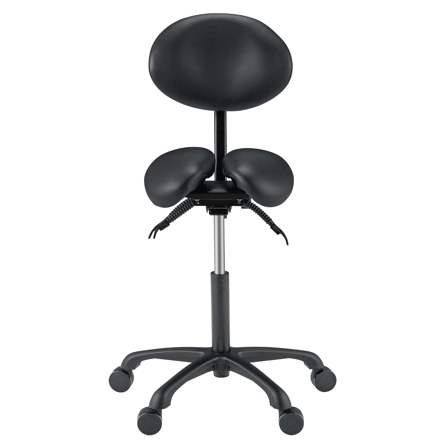 Master Massage Berkeley Ergonomic Saddle Stool -Two Split Part Seat Stool- Hydraulic Swivel Rolling Seat & Saddle Posture Correction Chair Seat with Backrest -Black