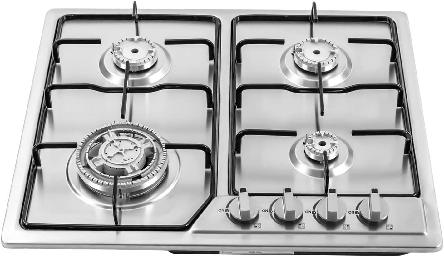 4 Burners Kitchen Built-In Gas Hob Cooker Stainless Steel Stove Top Cooktop Cooking Ng Lpg Built In Four Burner Silver 4-Burners for domestic or commercial cooking in homes or restaurants 58 * 50cm