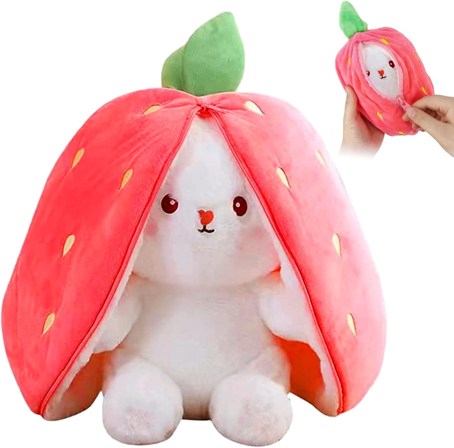TOGETDREAM Easter Plush Bunny Toy, Soft Plush Toy 25cm Carrot Strawberry Plushies Doll, Cute Cuddly Stuffed Animals Hide And Seek Rabbit Muppet Toys Birthday Gifts for 12+ Years Old Kids (pink)