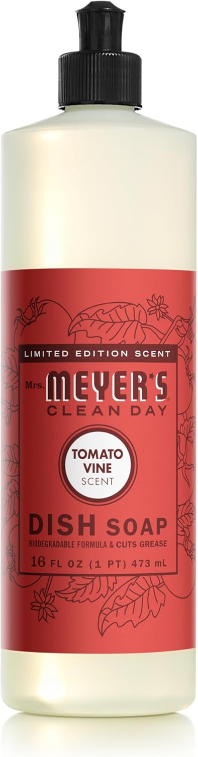 MRS. MEYER'S CLEAN DAY Liquid Dish Soap, Tomato Vine Scent, 16 Ounce Bottle
