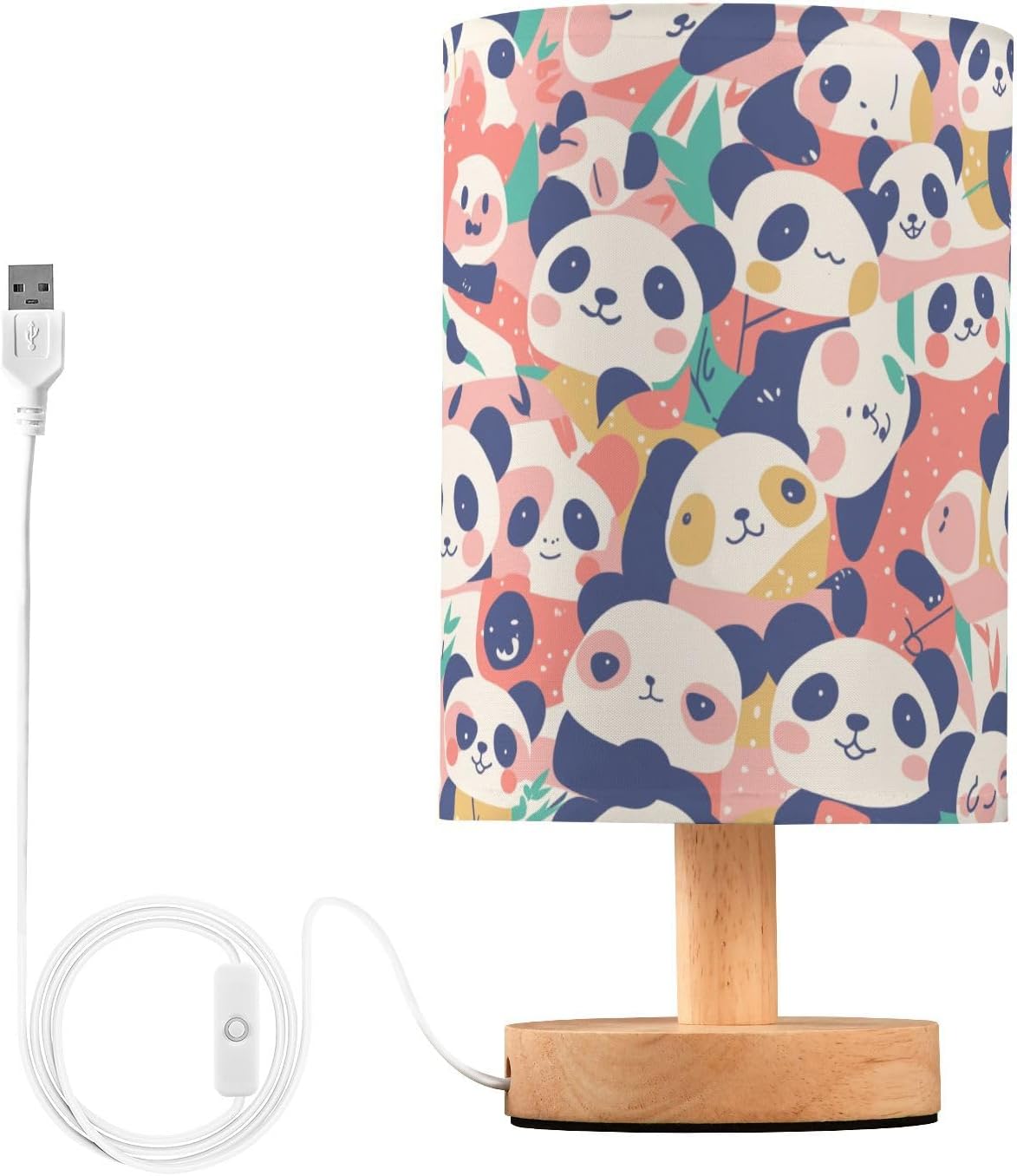 FRODOTGV Panda Bear Face Large Desk Lamps with USB Led Light for Bedroom Guest Room Office