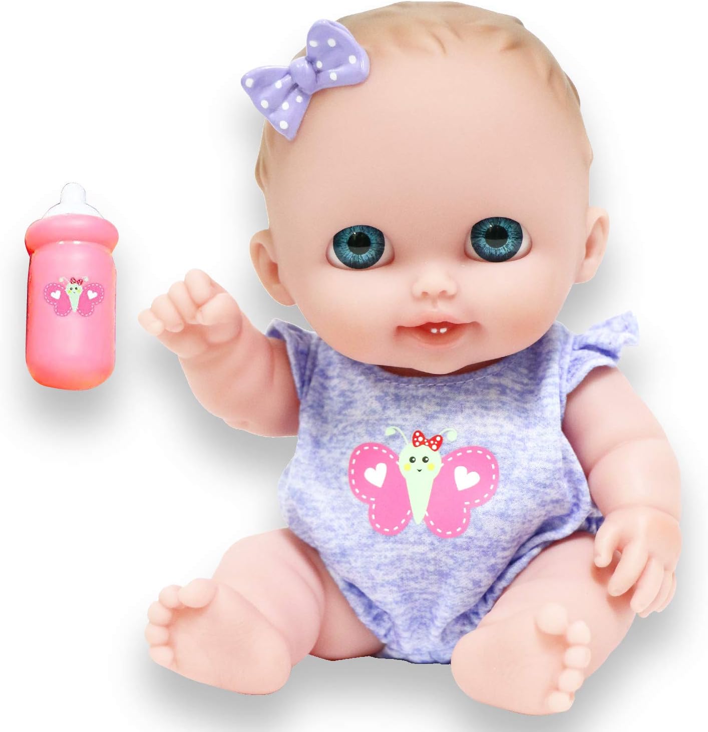 JC Toys Lil Cutesies 8.5" All Vinyl Baby Doll | Posable and Washable | Removable Outfit | Lulu- Blue Eyes Ages 2+