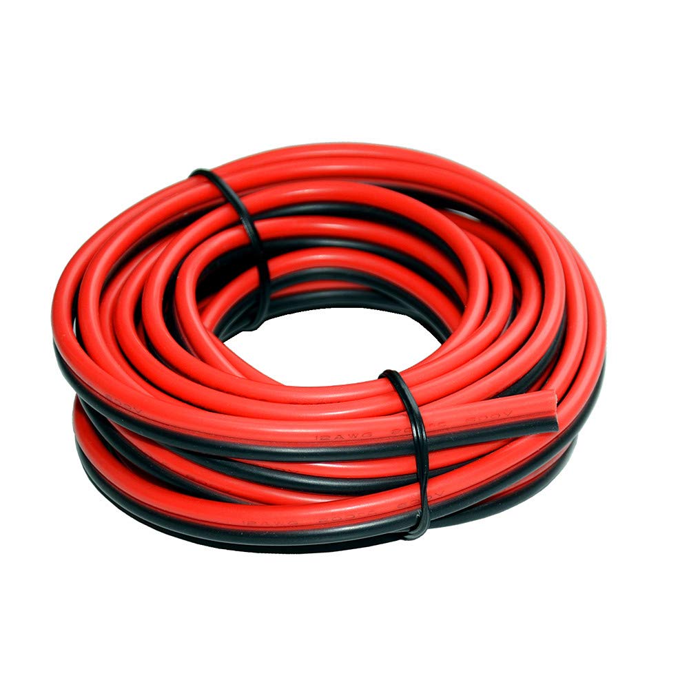 12 AWG Silicone Electrical Wire 20 Meter [Black 10 m Red 10 m] 2 Conductor Parallel Wire line Soft and Flexible 3.3mm² Hook Up Oxygen Free Strands Tinned Copper Wire TUOFENG