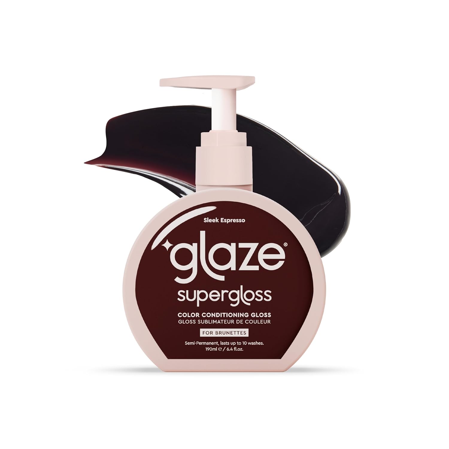 Glaze Supergloss Color Conditioning Gloss With Dispensing Pump – Hydrating Semi-Permanent Color Hair Gloss & Shine Boost – For Natural Medium to Dark Brown Hair – 6.4 Fl Oz - Sleek Espresso
