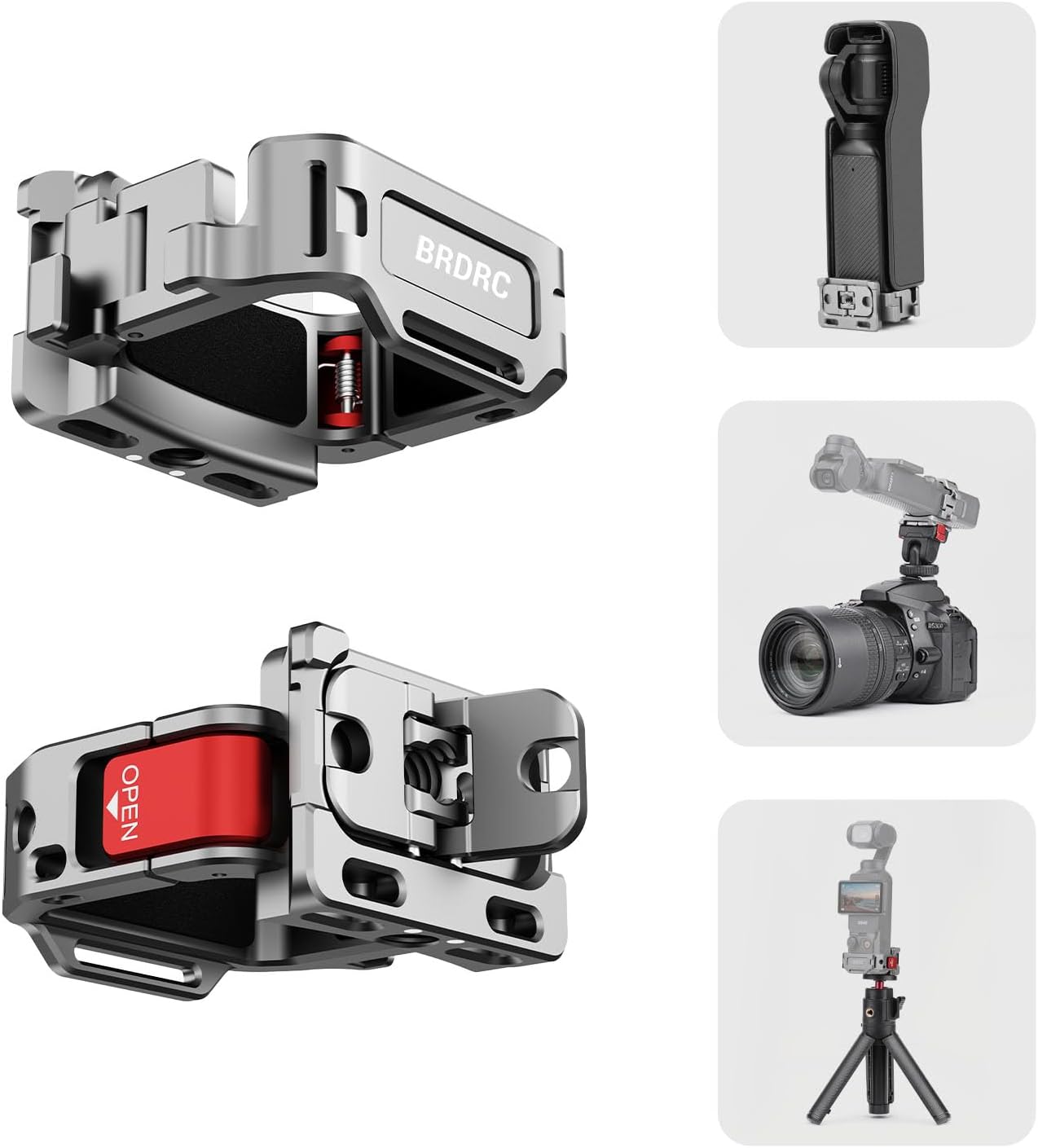 BRDRC Pocket 3 Cage Expansion Adapter, Aluminum Alloy Mount Metal Bracket Attachments with 1/4 Screw Holes, for GoPro Adapter, Cold Shoe, for Osmo Action Quick-Release for Creator Combo Accessories