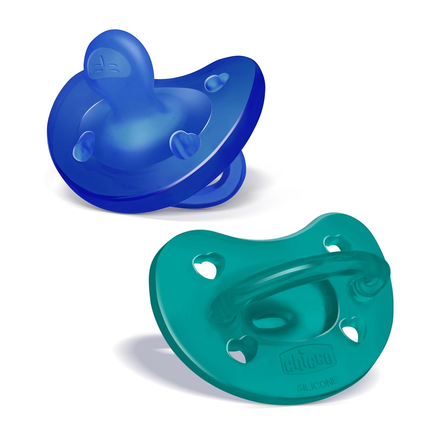 Chicco PhysioForma 100% Soft Silicone One Piece Pacifier for Babies 16-24 Months | BPA & Latex Free | Reusable Case | Blue/Green, 2pk