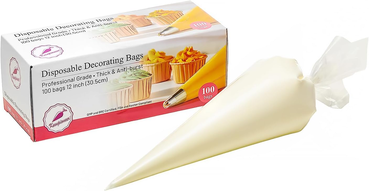 Keenpioneer Disposable Cake Decorating and Pastry Bags with Dispenser (12 inch, 100 Bags)