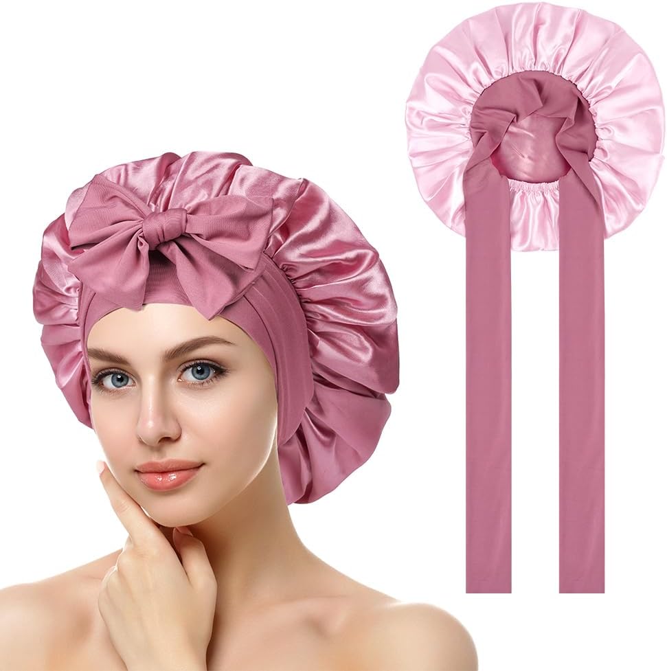 ACWOO Satin Bonnet, Double-Sided Silk Bonnet Hair Wrap for Sleeping, Night Hair Sleep Cap with Elastic Band, Hair Care Head Cover Hat for Women Girls Long, Straight, Curly Hair
