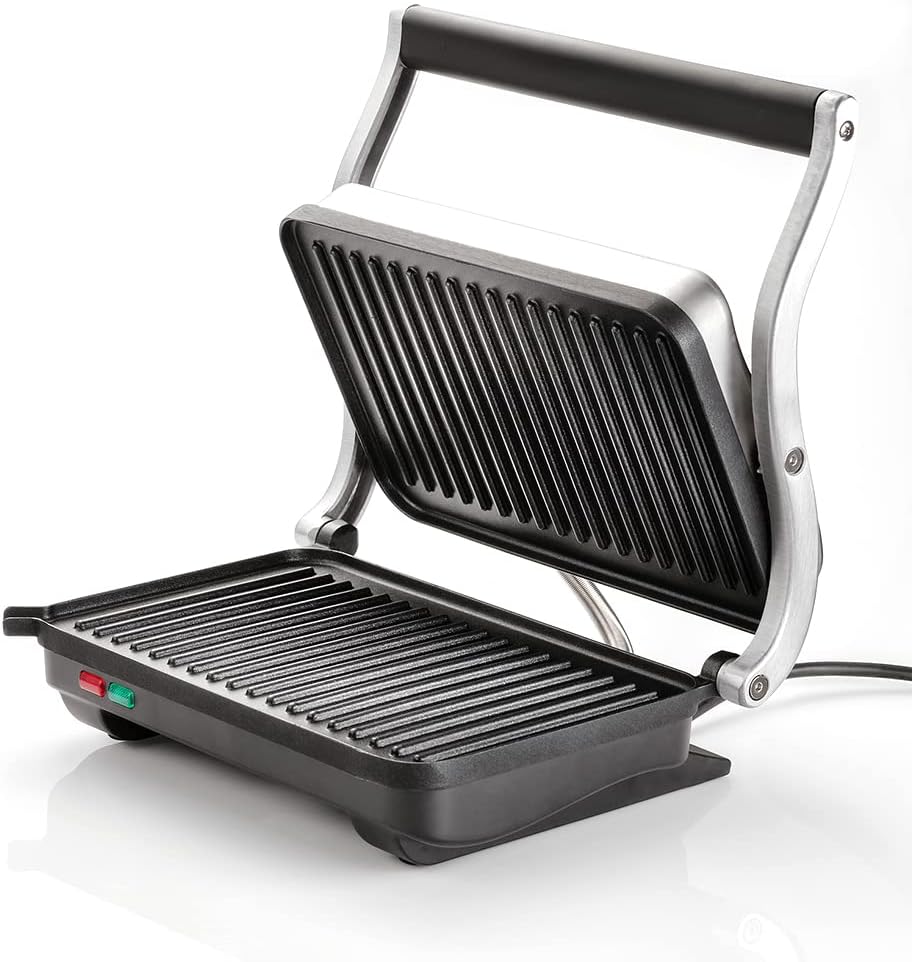Judge Panini Press Grill, Sandwich Toaster and Toastie Maker, Indoor Health Grill with Floating Hinges and Easy Clean Non-Stick Griddle Plates, Removable Drip Tray, 1000W