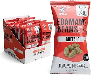 Fred's Farm Roasted Edamame Snacks - Buffalo, Low Calorie (0.9oz, 10-Pack) | Keto-Friendly, Low Carb, High Protein (11g) | Vegan, Gluten-Free | Ideal Crunchy Snack for Office and On-the-Go