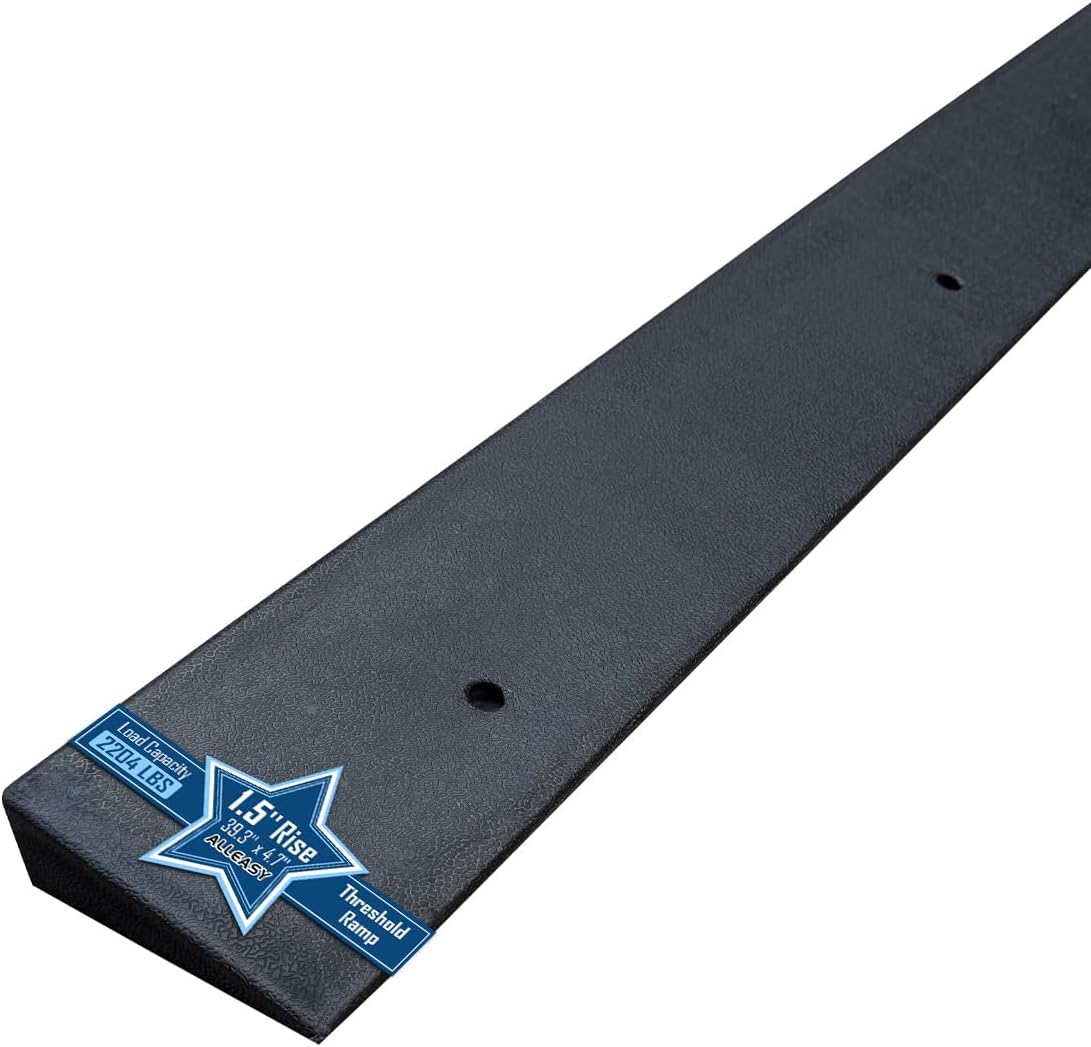 1.5'' Rise Rubber Threshold Ramp - 2204 LBS Capacity, Non-Slip, Cuttable & Adjustable - Handicap Ramp for Wheelchair Scooter Stroller - Driveway Curb Ramps for Doorways 1.5" Rise (39.3"x4.7")