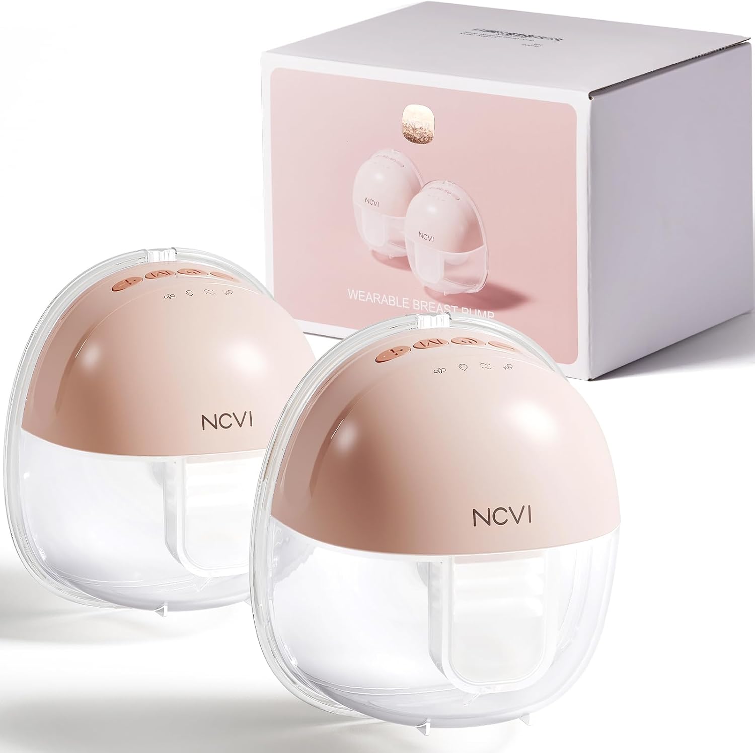 NCVI Wearable Breast Pump 8111, Hands Free Breastfeeding Pump, Wireless Portable Milk Pump with Strong Suction, 4 Modes & 9 Levels, Ultra-Quiet Discreet Pump, 21/24mm Flanges, 2 Pack (Pink)