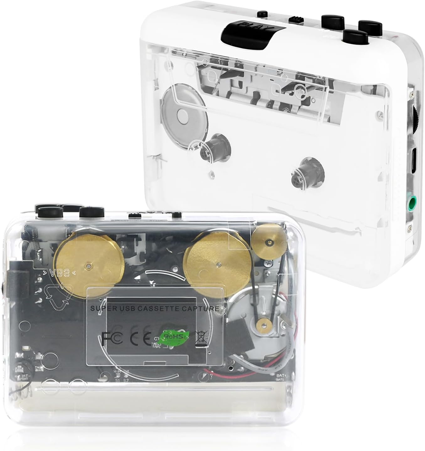 Cassette Player- Clear Stereo＆Auto Reverse Cassette Tape Player-Cassette Tape to MP3 Converter with Tape Converter Software-Built-in Cool Copper Wheel Movement＆Earphone