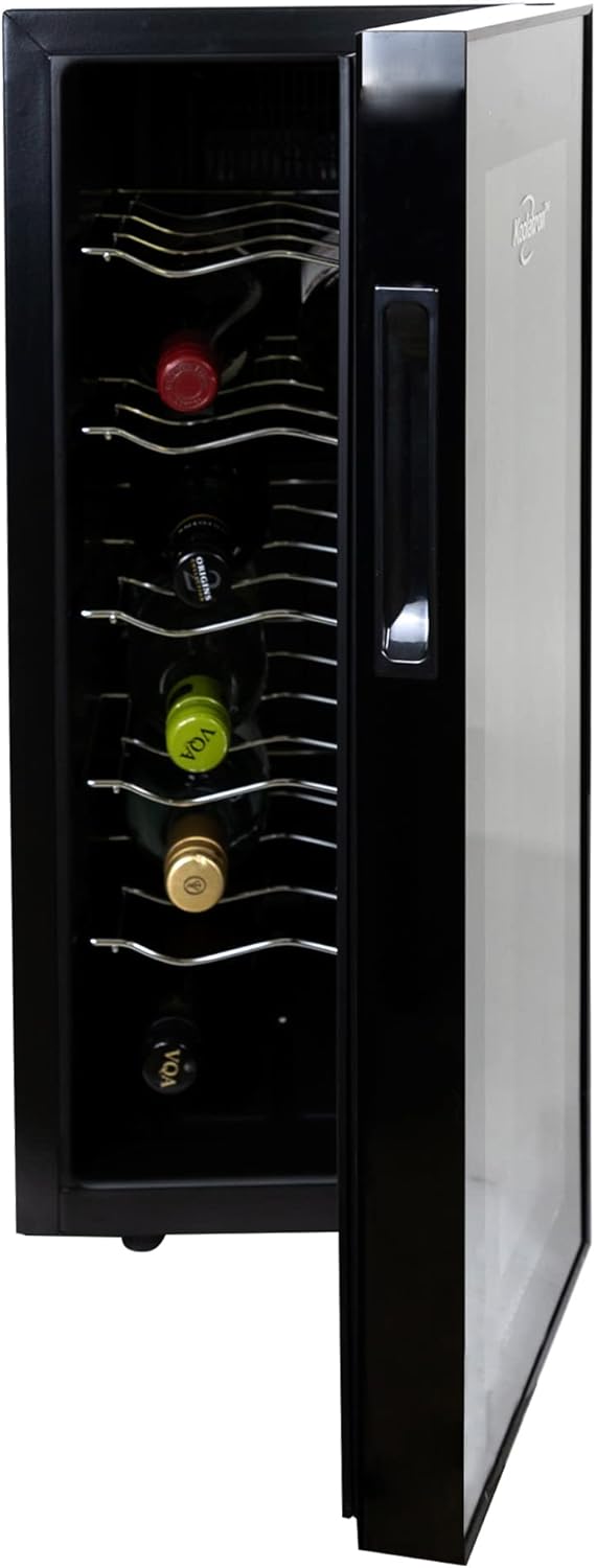 Koolatron Wine Fridge - Wine Cooler, 12 Bottle Wine Cabinet for Champagne, Red & White Wine, Freestanding Cellar For Bar, Home, Small Kitchen, Double Paned Glass Door