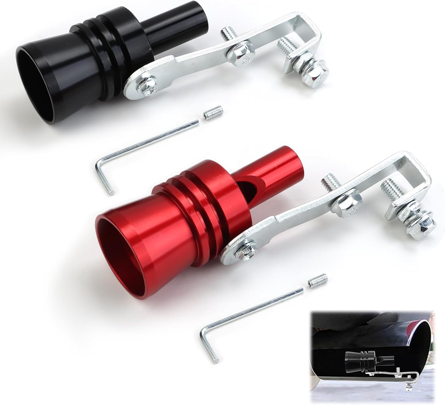 Kasoud Exhaust Sound Booster, 2PCS Exhaust Turbo Whistle, Aluminium Alloy Car Turbo Whistle, Exhaust Pipe Turbo Sound Whistle for Automobile Suv Auto Accessories and Car Modified Part (Black Red, XL)