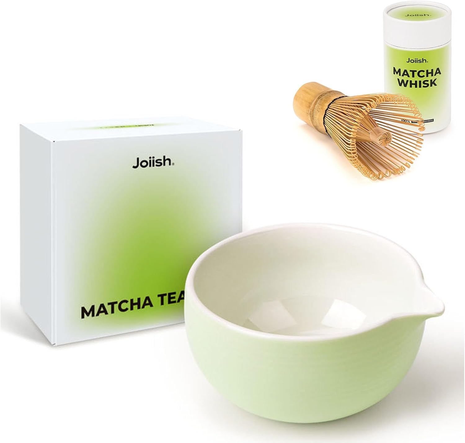 Matcha Bowl with Spout & Bamboo Matcha Whisk Set, Basic Matcha Tea Kit 2 PCS