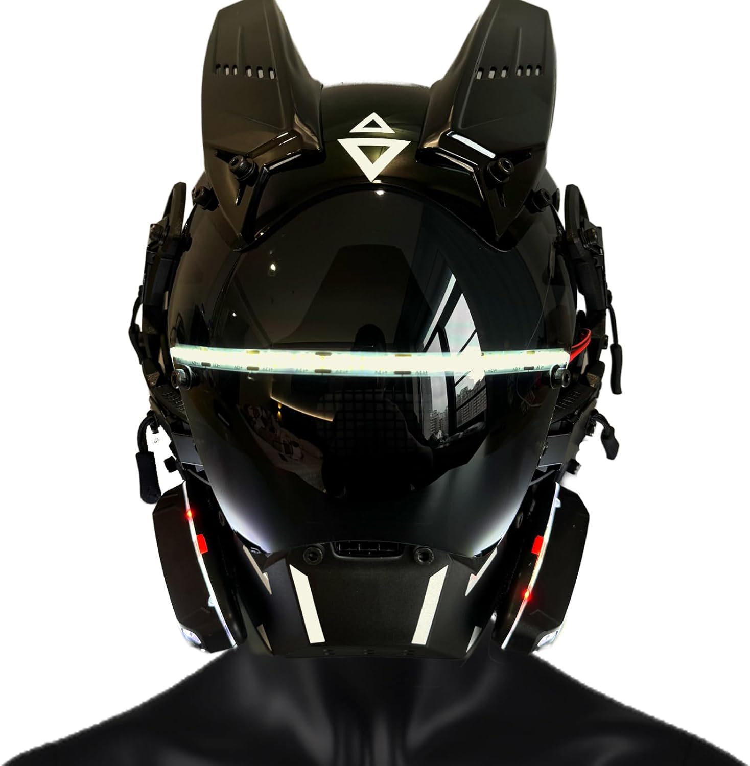 QAONIE Punk Mask for Audlts, Halloween Cosplay Mask, Party Gift, White LED Light, Cool Men's Costume Mask Helmet