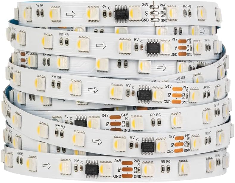 BTF-LIGHTING WS2814 4in1 RGBW Addressable LED Strip 5050SMD RGB+Warmwhite 5050SMD+WS2814 RGB IC 5M 300LEDs DC24V PCB White IP30 No Waterproof Dreamcolor for Homedecoration DIY-Project