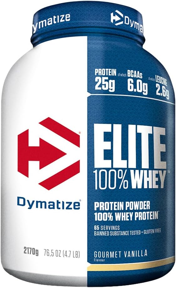 Dymatize Elite 100% Whey Gourmet Vanilla 2170g - High Protein Low Sugar Powder + Whey Protein and BCAAs