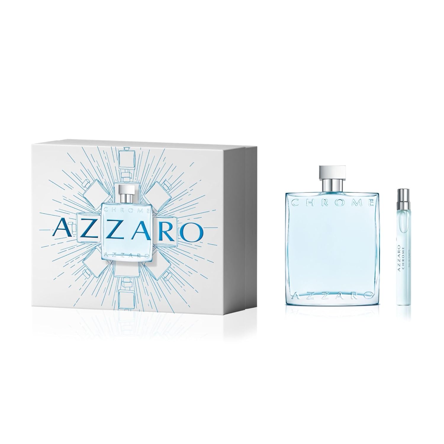 Azzaro Chrome Eau de Toilette - Fresh Mens Cologne Gift Set - 2-Piece Father's Day Set Includes Jumbo Size Fragrance (6.6 fl oz) + Travel Size Spray (0.33 fl oz)