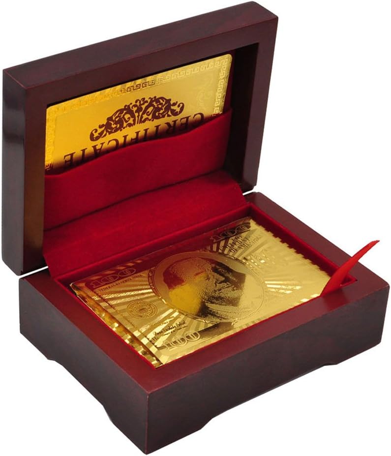 Armear Luxury 24K Gold Foil Poker Playing Cards with Wooden Gift Box, Premium Waterproof Cards for Party and Card Decks Game, Standard Size