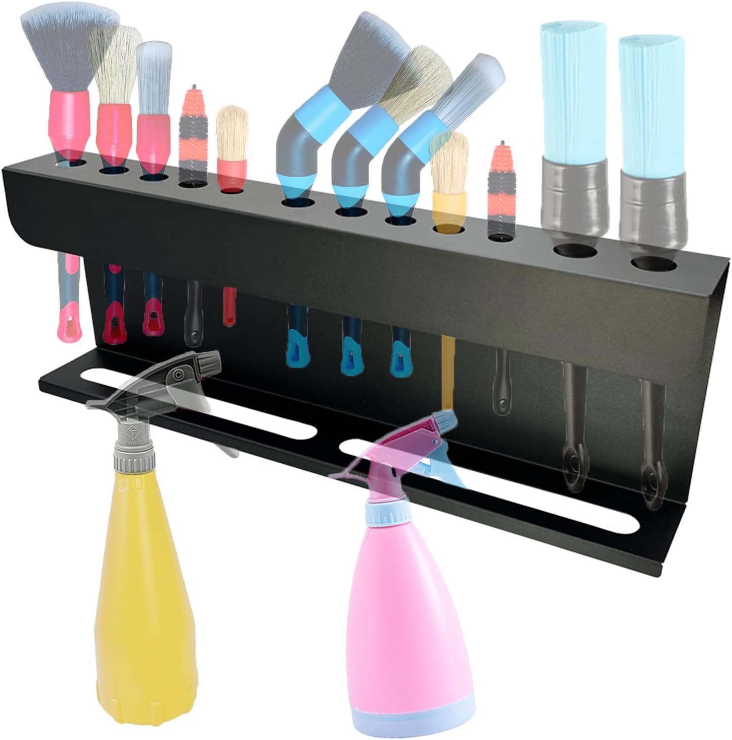 Car Detailing Brush Holder, 2 in 1 Auto Detailing Spray Bottle Holder and Detail Brush Rack,Putting 12 car Detailing Brushes,for Garage Car Beauty Shop Detailing Tool Organizer