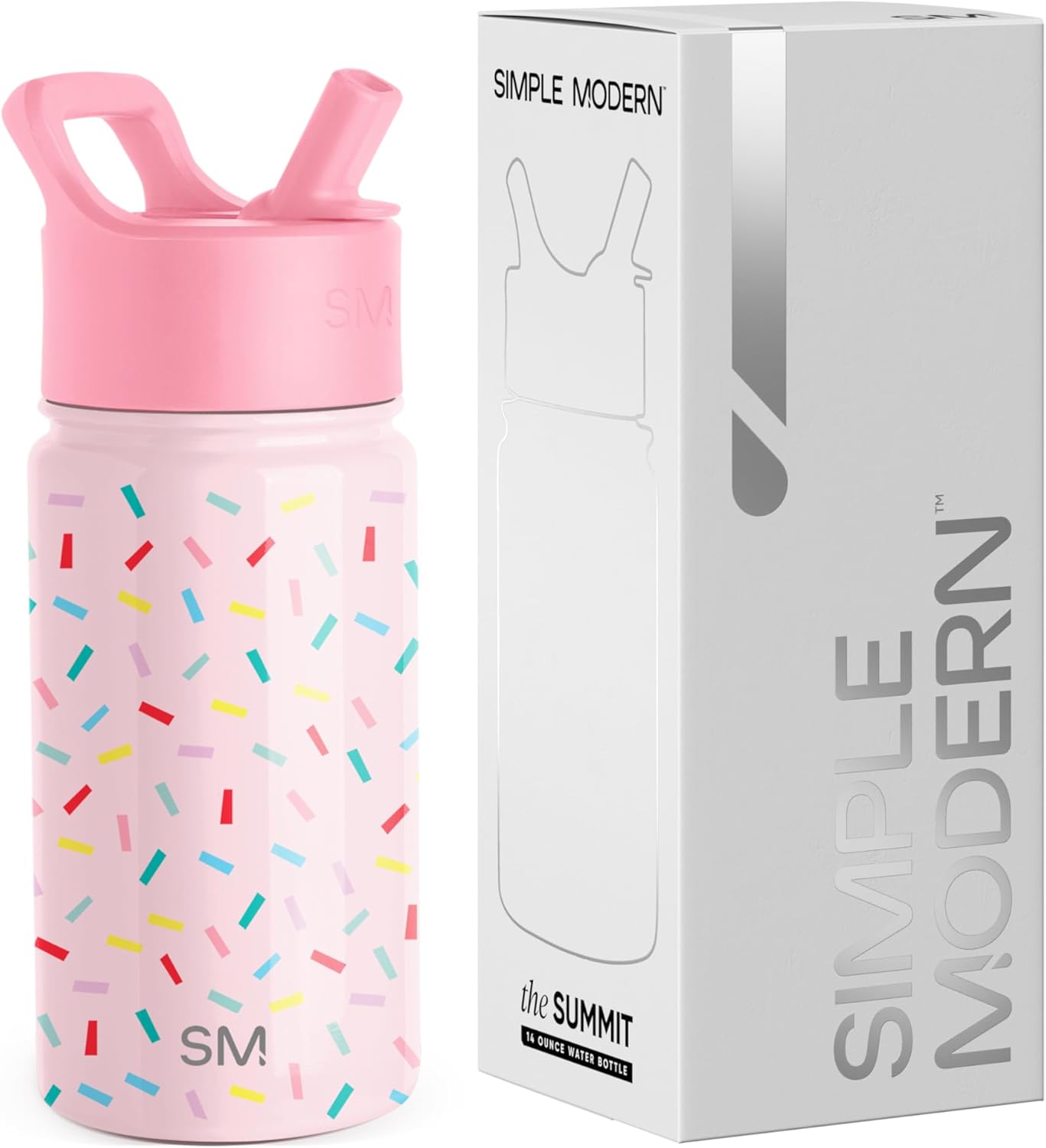 Simple Modern Kids Summit Water Bottle with Straw Lid | 14oz Stainless Steel Cup Insulated Tumbler for Toddlers, School | Confetti