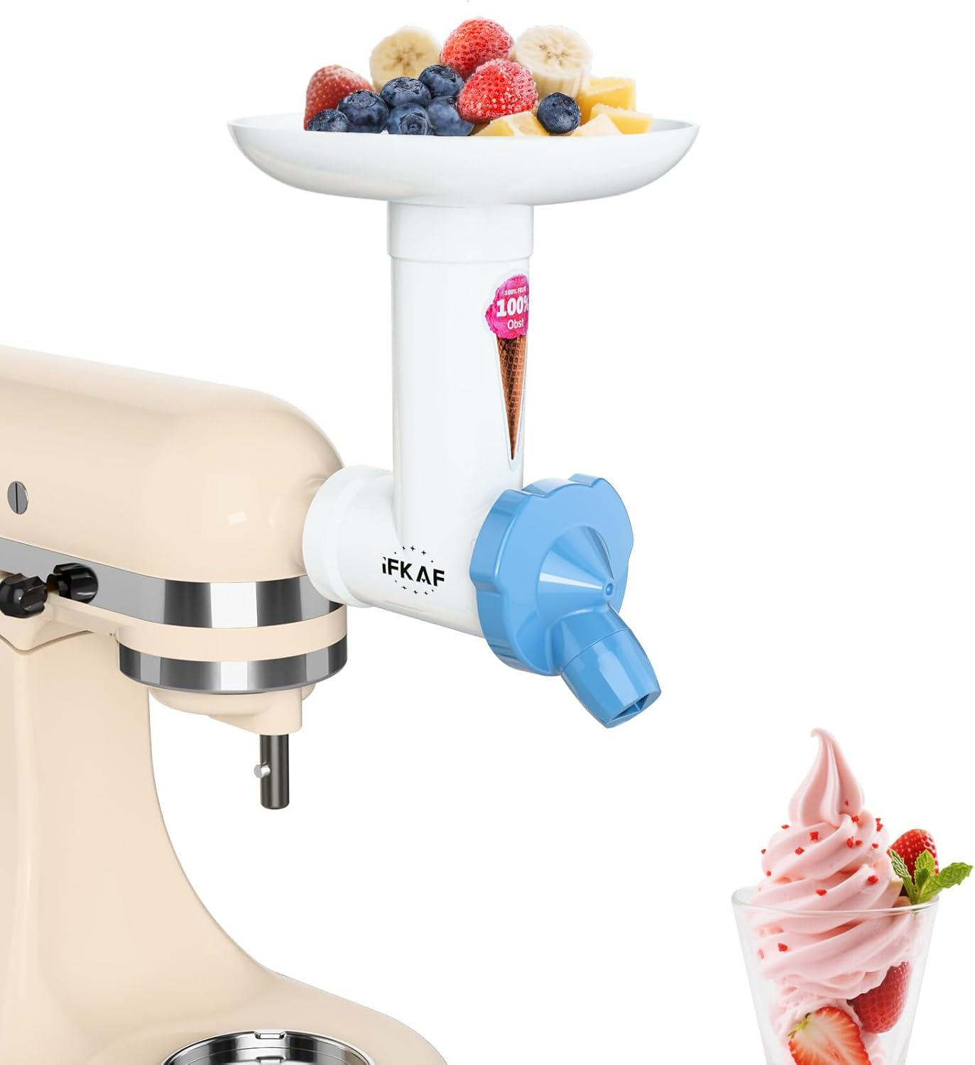 Dairy-Free Ice Cream Maker Attachment for KitchenAid Stand Mixers, Natural Frozen Dessert Maker, Soft Serve Ice Cream & Sorbet Gelato Maker, Dishwasher Safe, Frozen Fruit Ice Cream Maker