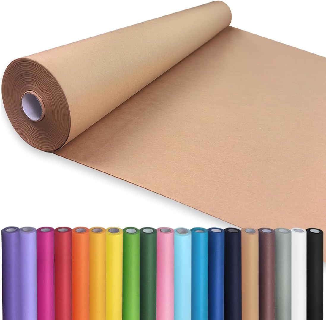 PerkHomy 36" x 2,400" (200') Brown Kraft Paper Roll for Craft Bulletin Board Paper Kids Art Table Covering Crafting Gift Wrapping Bouquet Packing Parcel 70GSM 50LB (Brown, 36" x 200')