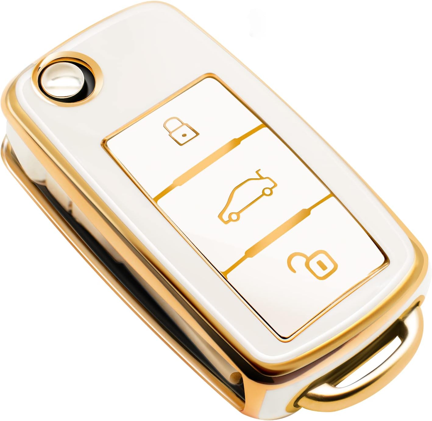 FEYOUN Key Fob Cover Compatible with VW Volkswagen Atlas Golf GTI Jetta Passat Tiguan Touareg Beetle Flip 3 Buttons TPU Remote Keyless Key Fob Case Protection Shell Accessories, White