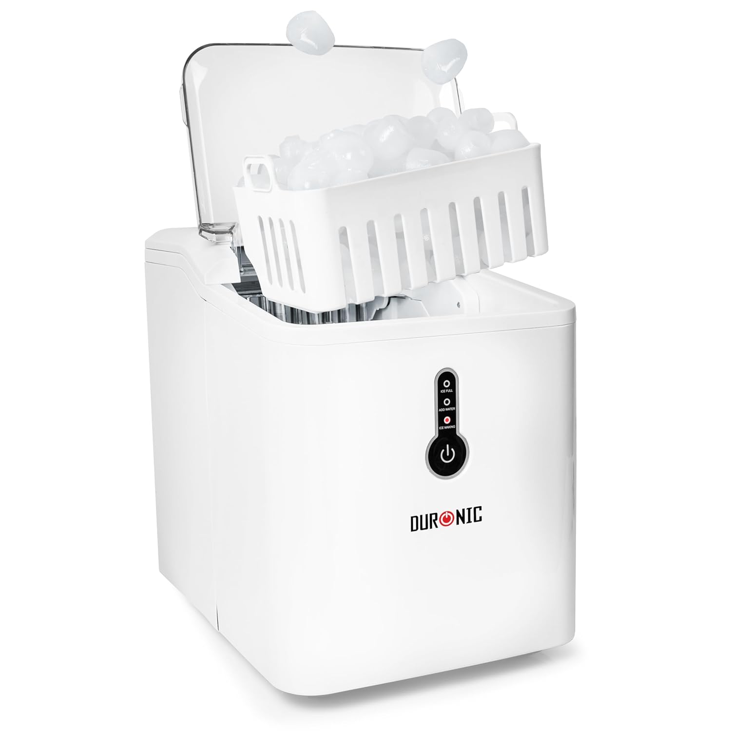 Duronic Ice Maker ICM120, Fast Clear Ice Maker Machine with 7-Min Cycle, Portable Automatic Ice Cube Maker with Ice Scoop & Basket for Home, Office, Bar, BBQ Party, RV 12KG in 24H Self-Cleaning, White