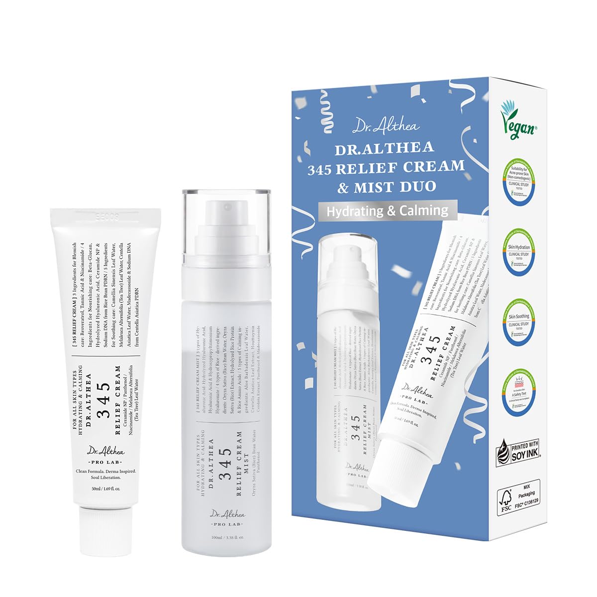 Dr.Althea 345 Relief Cream & Mist Duo | Soothing Recovery & Moisture for Sensitive Skin | Korean Vegan Skin Care Set for All Skin Types