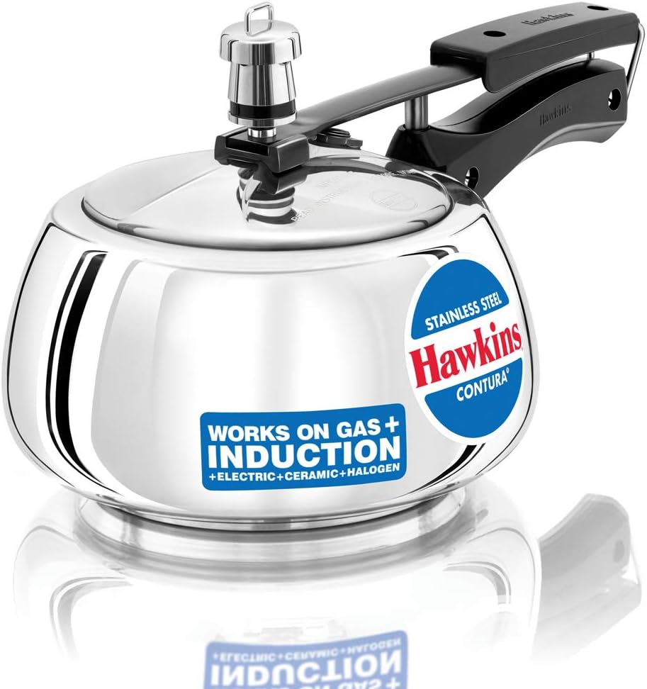 Hawkins 2 Litre Contura Pressure Cooker, Stainless Steel Inner Lid Cooker, Handi Cooker, Induction Cooker, Small Cooker, Silver (SSC20)