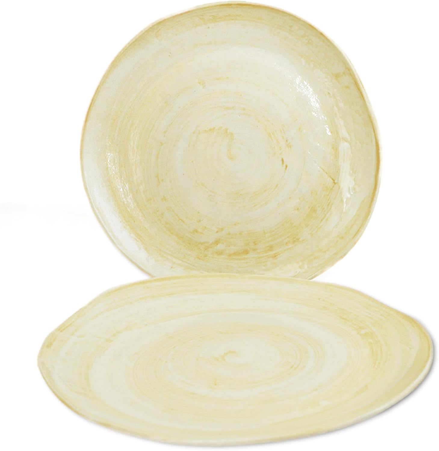 roro Handmade Brown Clay Dinner Plates, Set of 2 – 10.5-Inch Rustic Ceramic Plates with Hand-Painted Swirl Design, Matte Finish, and Organic Free-Form Edges