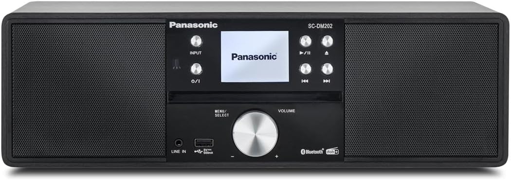 Panasonic SC-DM202EG-K Micro HiFi Compact Stereo System with FM/DAB+ Radio, 24W Output Power, CD/MP3 Player, USB, Bluetooth, Large 2.4" Display, Black