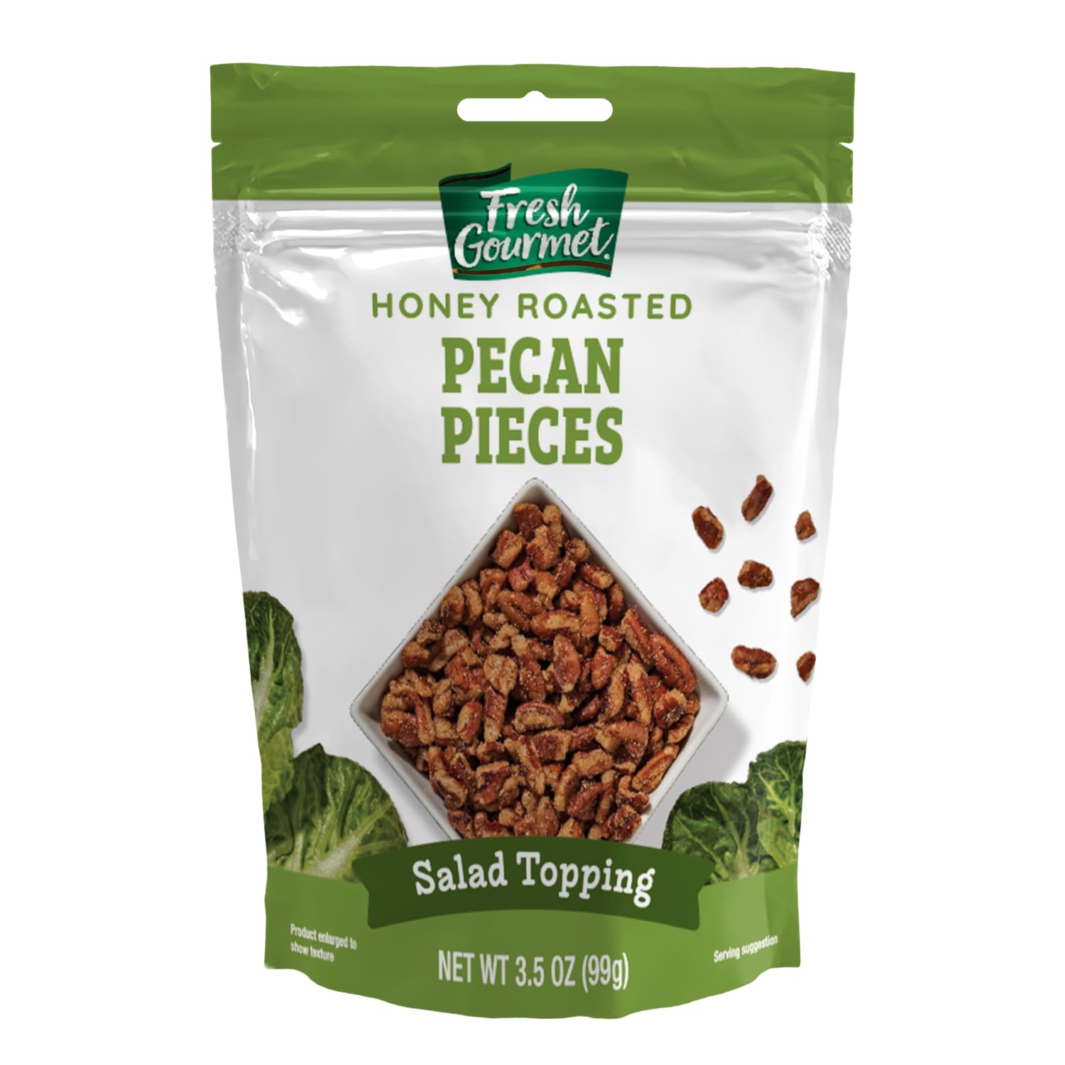 Fresh Gourmet Pecan Pieces | Honey Roasted Flavor | 3.5 Ounce | Crunchy Snack and Salad Topper