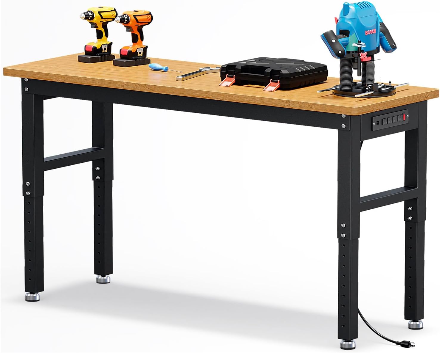 60" Adjustable Height Garage Workbench, GarveeTech Max. 2200 LBS Capacity Solid Wood Work Bench Table, Heavy Duty Work Station for Garage, Shop, Home, Office