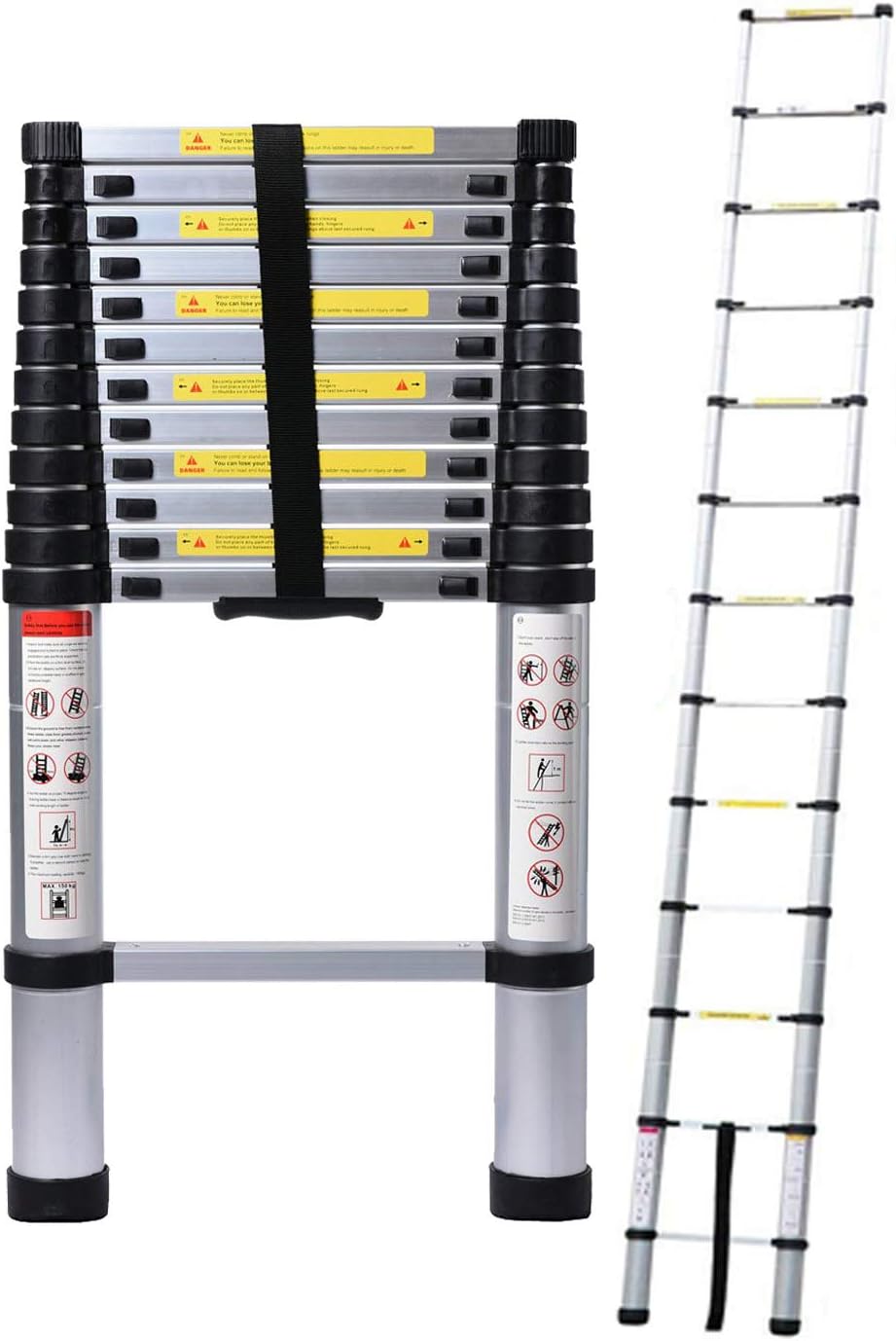 5M/16.4ft Aluminum Extension Folding Telescopic Loft Ladder Straight Attic Telescoping Ladders Capacity 150kg/330lb with Certificate EN 131