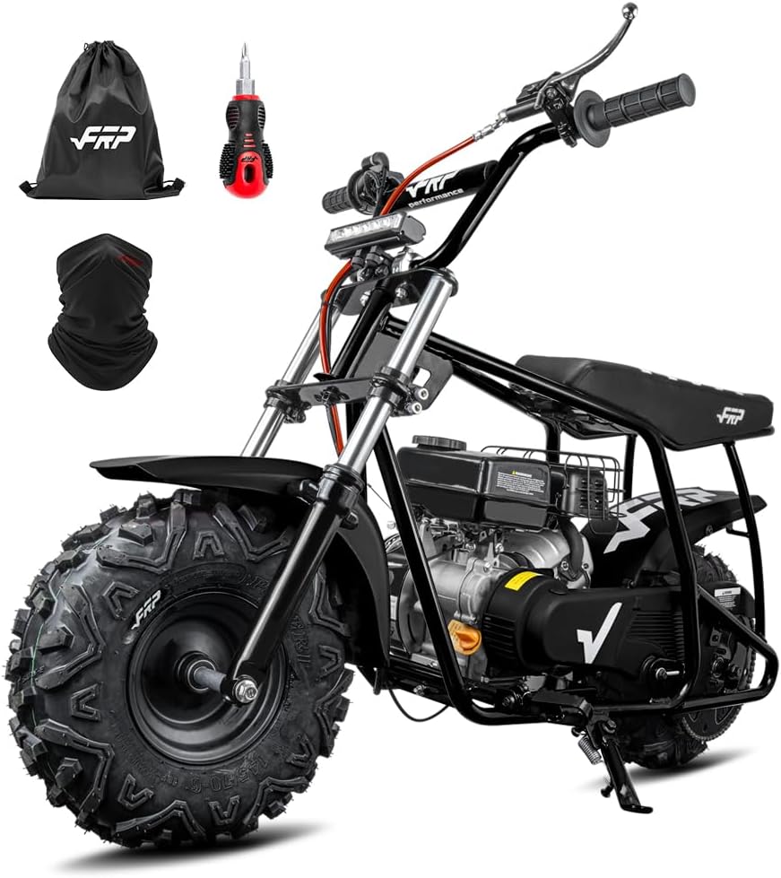 FRP GMB100 Performance 99CC 4-Stroke Mini Dirt Bike - Upgraded Hydraulic Brakes & Front Suspension Fork, 28MPH Off-Road Mini Bike with LED Headlight, Anti-Slip Seat, Supports 220LBS (Black)