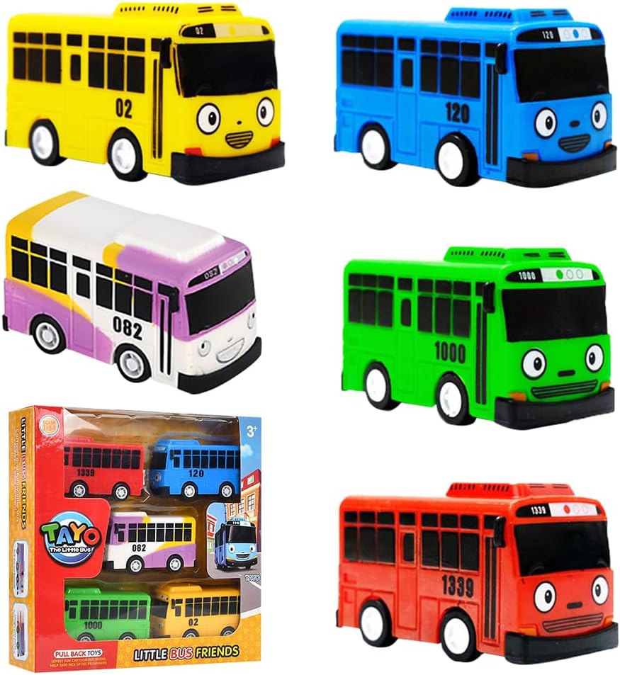 NyaSaa Toy School Bus with Box, 5PCS Die-cast Pull-Back Vehicles, 1:64 Scale Model Car, City Bus Kids Gifts