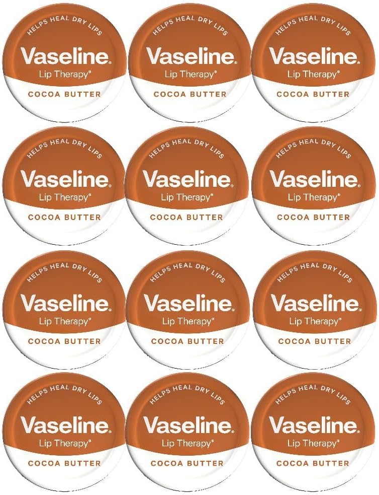 MM Vaseline Lip Therapy Cocoa Butter 20g – Pack of 12 | Moisturising Lip Balm for Dry & Chapped Lips | Softens & Protects | Pocket-Sized Lip Care + Free Skincare Sample