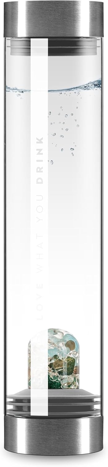 VitaJuwel Sana Premium FOREVER YOUNG | Crystal Water Carafe with Aventurine, Aquamarine, Smoky Quartz & Clear Quartz - Cleansing / Detox, Stress-Relief & Serenity