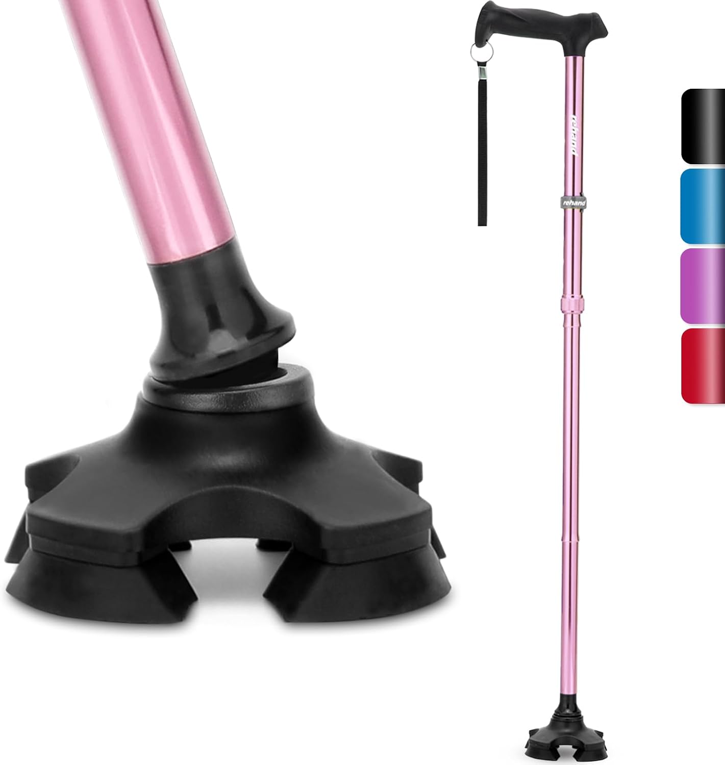 Rehand Walking Stick for Men & Women - Foldable, Adjustable, Lightweight, Self Standing Pivot Walking Stick, Soft Handle Grip, with Travel Bag, Walking Sticks for Seniors & Adults