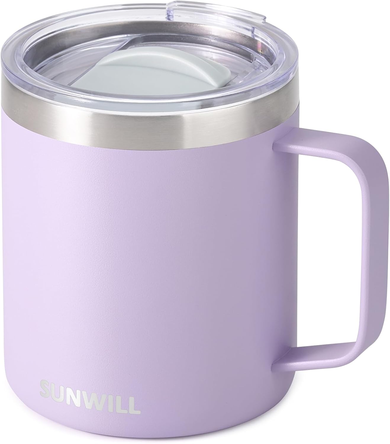 SUNWILL Travel Coffee Mug with Handle, Insulated Coffee Mug with Lid, 14oz Stainless Steel Cup for Home, Office, Camping, Powder Coated Orchid