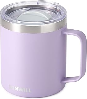 SUNWILL Travel Coffee Mug with Handle, Insulated Coffee Mug with Lid, 14oz Stainless Steel Cup for Home, Office, Camping, Powder Coated Orchid