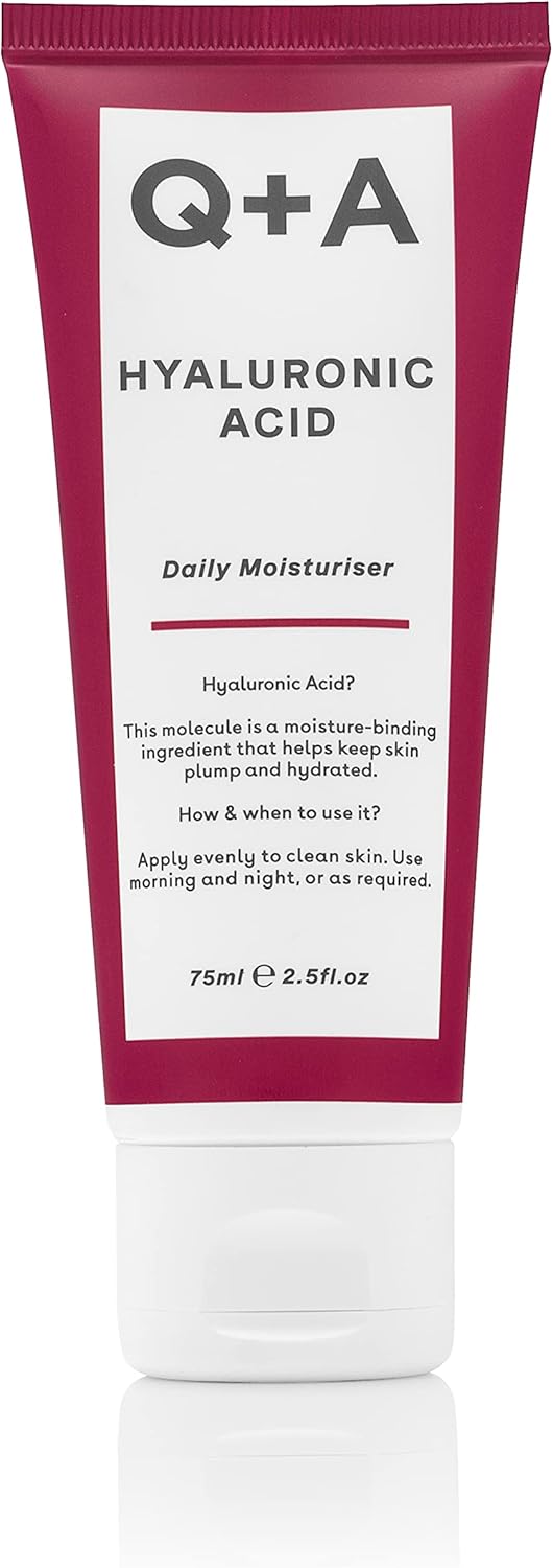 Q+A Hyaluronic Acid Daily Moisturiser (75ml), Hydrating Face Cream with Polyglutamic Acid and Rice Bran Extract, For Soft, Even and Nourished Skin, Fragrance Free Skincare