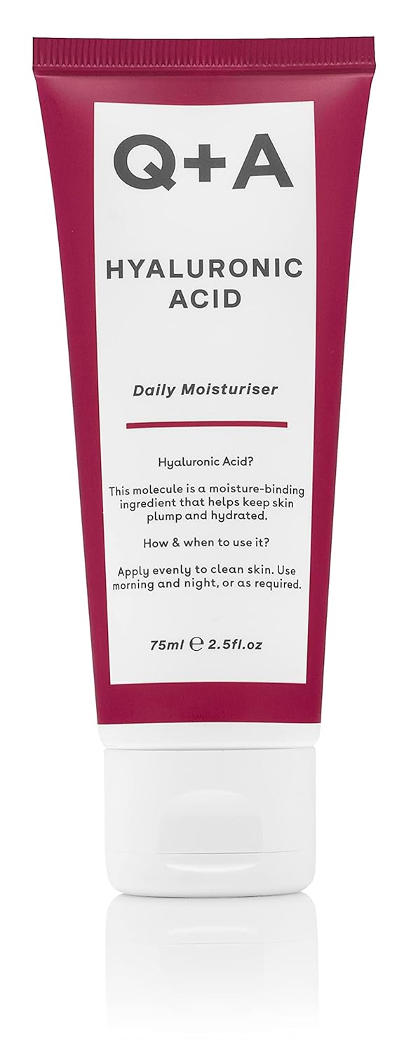 Q+A Hyaluronic Acid Daily Moisturizer (75ml), Hydrating Face Cream with Polyglutamic Acid and Rice Bran Extract, For Soft, Even and Nourished Skin, Fragrance Free Skincare